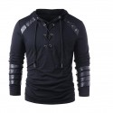 men's long sleeve hooded pullover lace up hoodie stitching leather armor sweatshirt medieval vintage rivet gothic steampunk hoodies black s