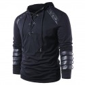 men's long sleeve hooded pullover lace up hoodie stitching leather armor sweatshirt medieval vintage rivet gothic steampunk hoodies black s