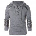 men's long sleeve hooded pullover lace up hoodie stitching leather armor sweatshirt medieval vintage rivet gothic steampunk hoodies black s