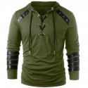 men's long sleeve hooded pullover lace up hoodie stitching leather armor sweatshirt medieval vintage rivet gothic steampunk hoodies black s