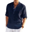 Men's Shirt 100% Slub Cotton Solid Color Henley Street Casual Daily Button-Down Short Sleeve Tops Fashion Comfortable Breathable White Summer Vacation Holiday Beach Outdoor Lightweight Quick Dry