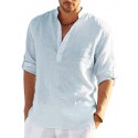 Men's Shirt 100% Slub Cotton Solid Color Henley Street Casual Daily Button-Down Short Sleeve Tops Fashion Comfortable Breathable White Summer Vacation Holiday Beach Outdoor Lightweight Quick Dry