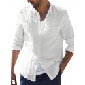Men's Shirt 100% Cotton Solid Color Casual Daily Street Button-Down Long Sleeve Casual Tops Lightweight Classic Modern White Fashion Comfortable Breathable Summer Fall
