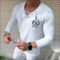 Men's Shirt Solid Color Notes V Neck White Black Blue Gray Pink 3/4-Length Sleeve Outdoor Street Drawstring Print Tops Fashion Designer Casual Breathable / Summer / Spring / Summer