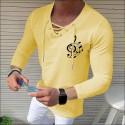 Men's Shirt Solid Color Notes V Neck White Black Blue Gray Pink 3/4-Length Sleeve Outdoor Street Drawstring Print Tops Fashion Designer Casual Breathable / Summer / Spring / Summer
