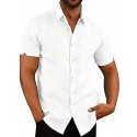 Men's Shirt Cotton Solid Colored Collar Button Down Causal Street Work Daily Short Sleeve Tops Basic Green White Black Summer Shirt Outdoor Comfortable Breathable Quick Dry