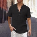 100% Cotton men‘s v-neck men‘s t-shirt flax loose undershirt solid color short-sleeved cotton  linen t-shirt men‘s casual hair