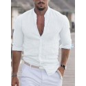 Men's Shirt Solid Color Collar Street Daily Casual Long Sleeve Tops Cotton Lightweight Casual Fashion Comfortable Breathable Blue White Black Holiday Vacation Beach Summer Shirts