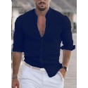 Men's Shirt Solid Color Collar Street Daily Casual Long Sleeve Tops Cotton Lightweight Casual Fashion Comfortable Breathable Blue White Black Holiday Vacation Beach Summer Shirts