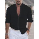 Men's Shirt Solid Color Collar Street Daily Casual Long Sleeve Tops Cotton Lightweight Casual Fashion Comfortable Breathable Blue White Black Holiday Vacation Beach Summer Shirts