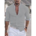 Men's Shirt Solid Color Collar Street Daily Casual Long Sleeve Tops Cotton Lightweight Casual Fashion Comfortable Breathable Blue White Black Holiday Vacation Beach Summer Shirts