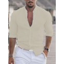 Men's Shirt Solid Color Collar Street Daily Casual Long Sleeve Tops Cotton Lightweight Casual Fashion Comfortable Breathable Blue White Black Holiday Vacation Beach Summer Shirts