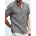 Men's Shirt 100% Cotton Solid Colored Classic Pocket Short Sleeve Tops Casual Daily Street Outdoor Stylish Modern Style Basic V Neck Gray Green White Summer Comfortable Breathable Soft Lightweight