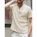 Men's Shirt 100% Cotton Solid Colored Classic Pocket Short Sleeve Tops Casual Daily Street Outdoor Stylish Modern Style Basic V Neck Gray Green White Summer Comfortable Breathable Soft Lightweight