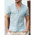Men's Shirt 100% Cotton Solid Colored Classic Pocket Short Sleeve Tops Casual Daily Street Outdoor Stylish Modern Style Basic V Neck Gray Green White Summer Comfortable Breathable Soft Lightweight