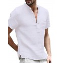 Men's Shirt 100% Cotton Solid Colored Classic Pocket Short Sleeve Tops Casual Daily Street Outdoor Stylish Modern Style Basic V Neck Gray Green White Summer Comfortable Breathable Soft Lightweight