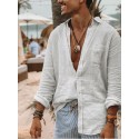 Men's Casual Shirt 100% Cotton Solid Color Collar Button Down Street Daily Outdoor Long Sleeve Tops Simple Lightweight Breathable Comfortable Green White Vacation Beach Travel Holiday