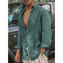 Men's Casual Shirt 100% Cotton Solid Color Collar Button Down Street Daily Outdoor Long Sleeve Tops Simple Lightweight Breathable Comfortable Green White Vacation Beach Travel Holiday