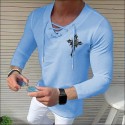 Men's Shirt Solid Color Cross V Neck White Black Blue Gray Pink 3/4-Length Sleeve Outdoor Street Drawstring Print Tops Fashion Designer Casual Breathable / Summer / Spring / Summer