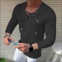 Men's Shirt Solid Color Cross V Neck White Black Blue Gray Pink 3/4-Length Sleeve Outdoor Street Drawstring Print Tops Fashion Designer Casual Breathable / Summer / Spring / Summer