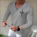 Men's Shirt Solid Color Cross V Neck White Black Blue Gray Pink 3/4-Length Sleeve Outdoor Street Drawstring Print Tops Fashion Designer Casual Breathable / Summer / Spring / Summer