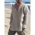 Men's Casual Shirt Solid Color V Neck Gray Wine Light gray Long Sleeve Outdoor Street Tops Fashion Casual Breathable Comfortable