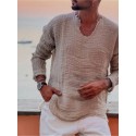 Men's Casual Shirt Solid Color V Neck Gray Wine Light gray Long Sleeve Outdoor Street Tops Fashion Casual Breathable Comfortable