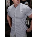 Men's Casual Shirt Solid Color Turndown  Daily Street Sport Button-Down Short Sleeve Tops Lightweight Fashion Comfortable Big and Tall White Black Blue / Summer Muscle Shirt
