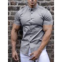 Men's Casual Shirt Solid Color Turndown  Daily Street Sport Button-Down Short Sleeve Tops Lightweight Fashion Comfortable Big and Tall White Black Blue / Summer Muscle Shirt
