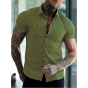 Men's Casual Shirt Solid Color Turndown  Daily Street Sport Button-Down Short Sleeve Tops Lightweight Fashion Comfortable Big and Tall White Black Blue / Summer Muscle Shirt