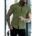 Men's Casual Shirt Solid Color Turndown  Daily Street Sport Button-Down Short Sleeve Tops Lightweight Fashion Comfortable Big and Tall White Black Blue / Summer Muscle Shirt