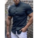 Men's Casual Shirt Solid Color Turndown  Daily Street Sport Button-Down Short Sleeve Tops Lightweight Fashion Comfortable Big and Tall White Black Blue / Summer Muscle Shirt