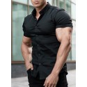 Men's Casual Shirt Solid Color Turndown  Daily Street Sport Button-Down Short Sleeve Tops Lightweight Fashion Comfortable Big and Tall White Black Blue / Summer Muscle Shirt