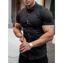 Men's Casual Shirt Solid Color Turndown  Daily Street Sport Button-Down Short Sleeve Tops Lightweight Fashion Comfortable Big and Tall White Black Blue / Summer Muscle Shirt
