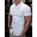 Men's Casual Shirt Solid Color Turndown  Daily Street Sport Button-Down Short Sleeve Tops Lightweight Fashion Comfortable Big and Tall White Black Blue / Summer Muscle Shirt