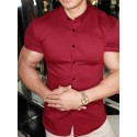 Men's Casual Shirt Solid Color Turndown  Daily Street Sport Button-Down Short Sleeve Tops Lightweight Fashion Comfortable Big and Tall White Black Blue / Summer Muscle Shirt