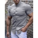 Men's Casual Shirt Solid Color Turndown  Daily Street Sport Button-Down Short Sleeve Tops Lightweight Fashion Comfortable Big and Tall White Black Blue / Summer Muscle Shirt