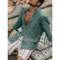 Men's summer new style solid color long-sleeved street thin button cotton shirt large size European casual men's shirt