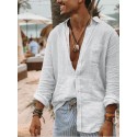 Men's summer new style solid color long-sleeved street thin button cotton shirt large size European casual men's shirt