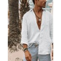 Men's summer new style solid color long-sleeved street thin button cotton shirt large size European casual men's shirt