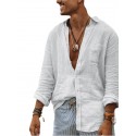 Men's summer new style solid color long-sleeved street thin button cotton shirt large size European casual men's shirt