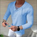 Men's Shirt Solid Color V Neck White Black Blue Gray Pink 3/4-Length Sleeve Outdoor Street Drawstring Print Tops Fashion Designer Casual Breathable / Summer / Spring / Summer