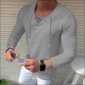 Men's Shirt Solid Color V Neck White Black Blue Gray Pink 3/4-Length Sleeve Outdoor Street Drawstring Print Tops Fashion Designer Casual Breathable / Summer / Spring / Summer