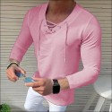Men's Shirt Solid Color V Neck White Black Blue Gray Pink 3/4-Length Sleeve Outdoor Street Drawstring Print Tops Fashion Designer Casual Breathable / Summer / Spring / Summer