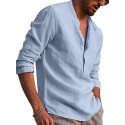Men's Shirt Solid Color Pocket Formal Style Modern Style Long Sleeve Street Regular Fit Tops Cotton Modern Style Lightweight Casual Vacation V Neck Light Blue Wine Red Gray Summer Shirts
