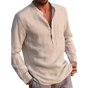 Men's Shirt Solid Color Pocket Formal Style Modern Style Long Sleeve Street Regular Fit Tops Cotton Modern Style Lightweight Casual Vacation V Neck Light Blue Wine Red Gray Summer Shirts