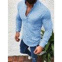 Men's Shirt Solid Colored Plus Size Collar Round Neck Long Sleeve Tops Cotton Simple Comfortable White Black Gray Causal Daily Work Beach Comfortable Soft Summer