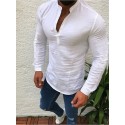 Men's Shirt Solid Colored Plus Size Collar Round Neck Long Sleeve Tops Cotton Simple Comfortable White Black Gray Causal Daily Work Beach Comfortable Soft Summer
