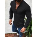 Men's Shirt Solid Colored Plus Size Collar Round Neck Long Sleeve Tops Cotton Simple Comfortable White Black Gray Causal Daily Work Beach Comfortable Soft Summer