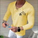 Men's Shirt Solid Color Lion V Neck White Black Blue Gray Pink 3/4-Length Sleeve Outdoor Street Drawstring Print Tops Fashion Designer Casual Breathable / Summer / Spring / Summer